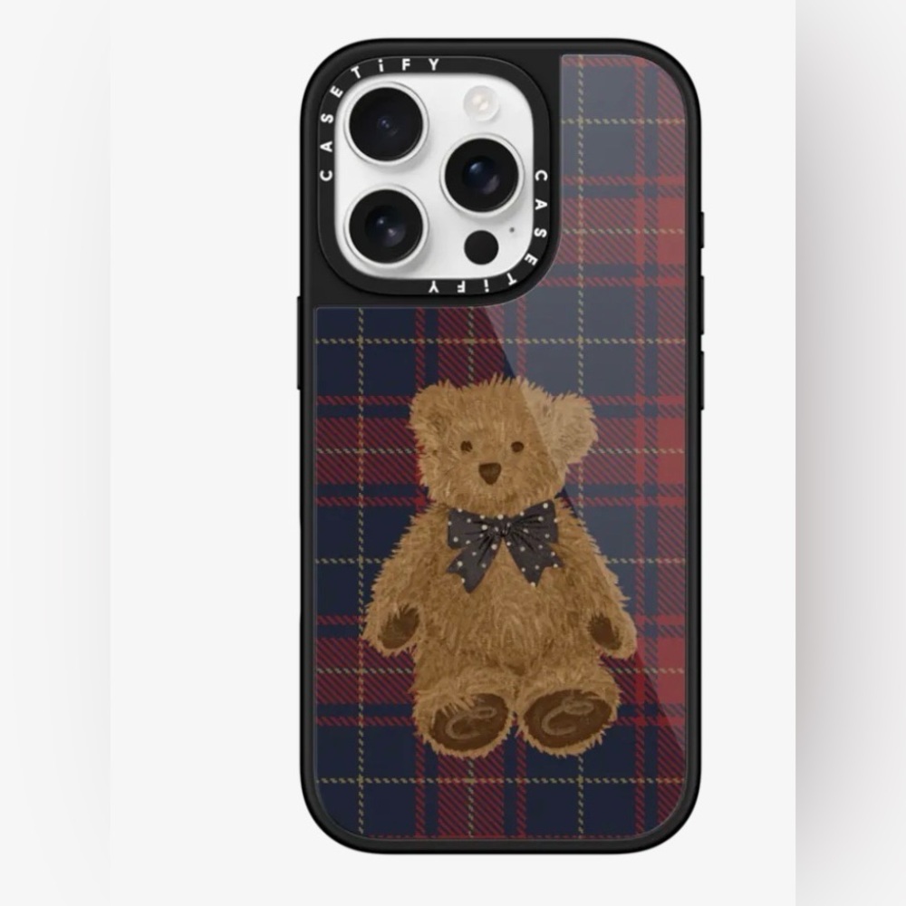Castefiy Teddy Bear Plaid Phone Case 16 Pro Max